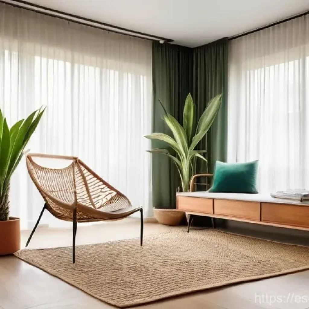 몰입 유도를 위한 자연 요소 활용하기 - **A Serene Green Retreat:** A cozy and sun-drenched living room corner, designed for ultimate relaxa...