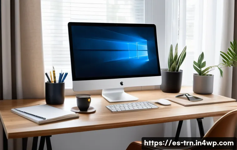 몰입 상태 유도 기법 효과 분석 - A serene home office setup designed for deep focus and flow state, featuring a minimalist wooden des...